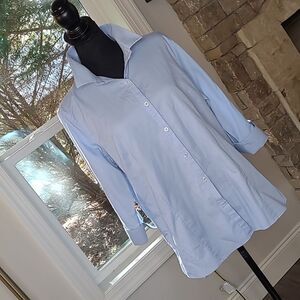 Superior Uniform Sky Blue Quarter Sleeved Button Down Top